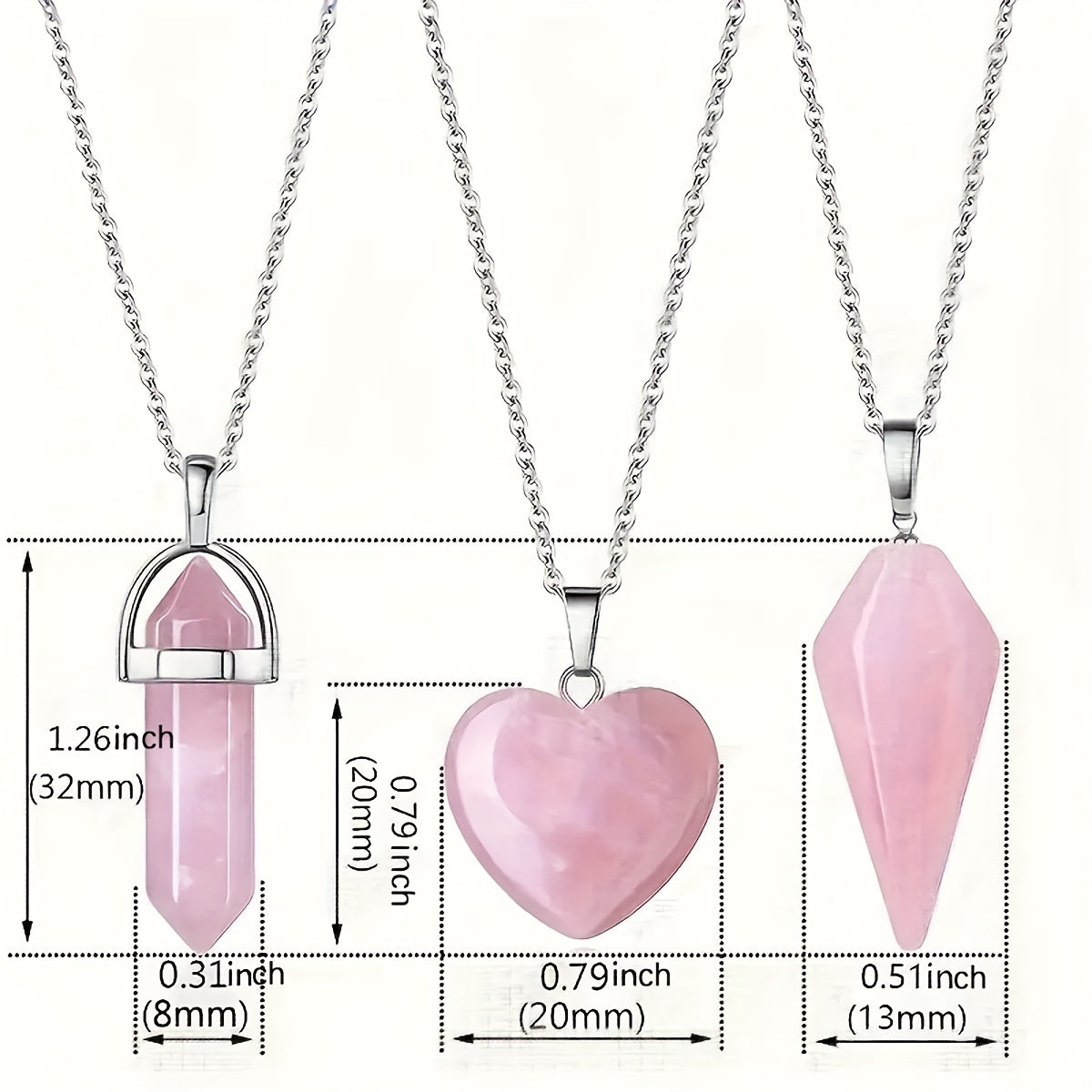 3 Pcs Rose Quartz Crystal Pendant Necklaces For Love And Harmony - MysticPavilion