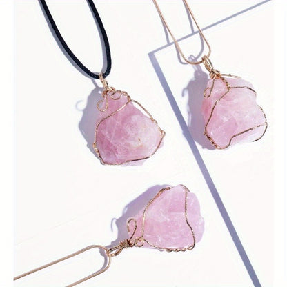 3 Pcs Natural Rock Quartz Pendant Necklace - MysticPavilion