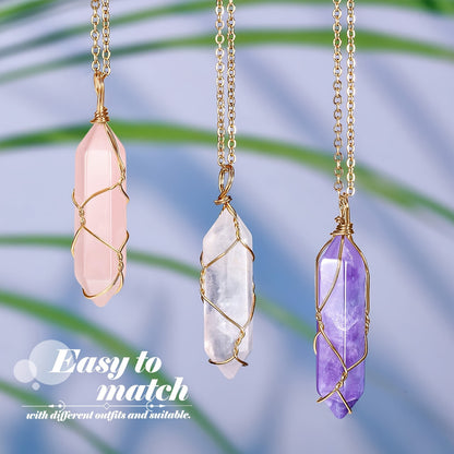 5 Pcs Natural Stone Crystal Necklace Set For Chakra Healing - MysticPavilion