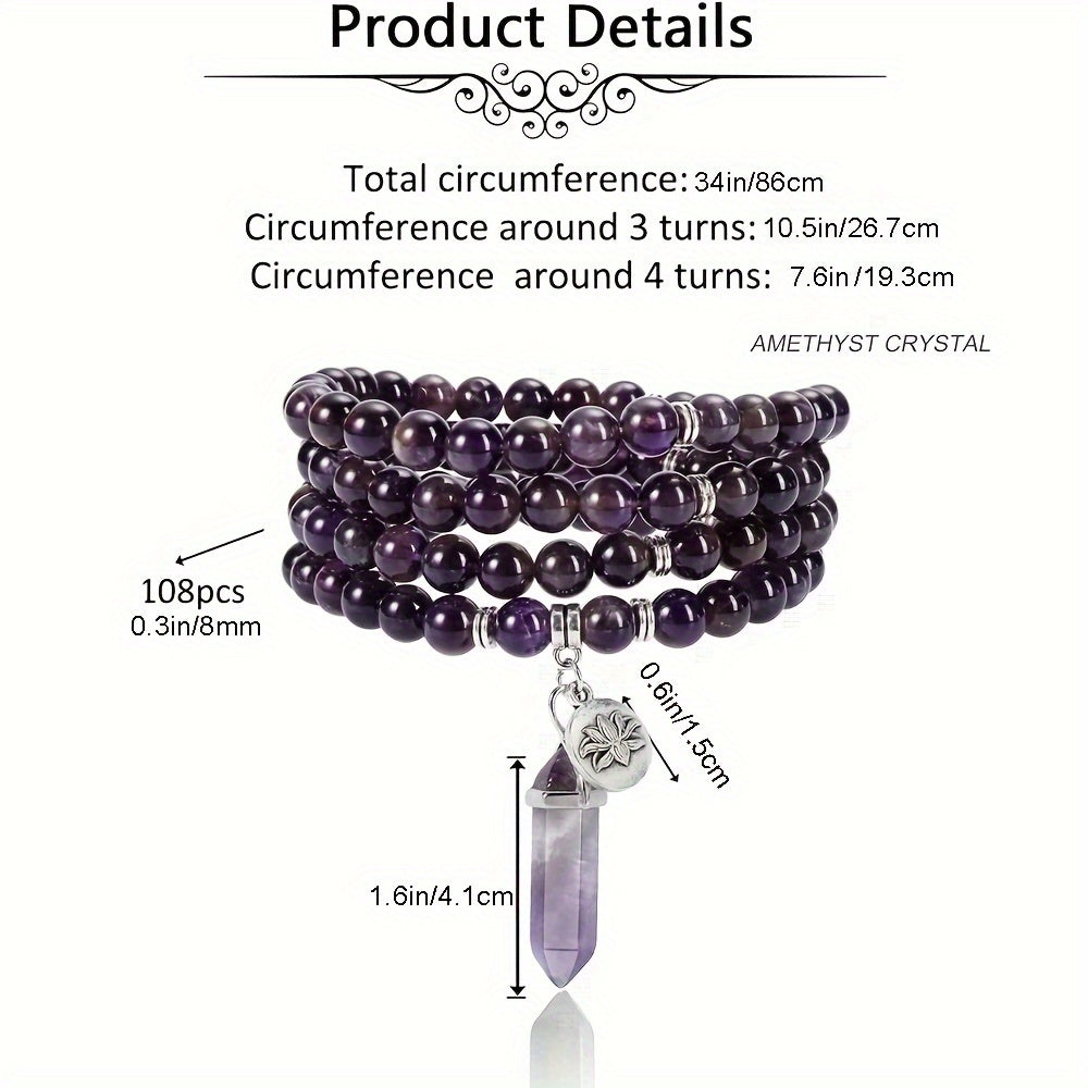 108 Beads 8mm Natural Amethyst Crystal Bracelet For Healing And Balancing - MysticPavilion