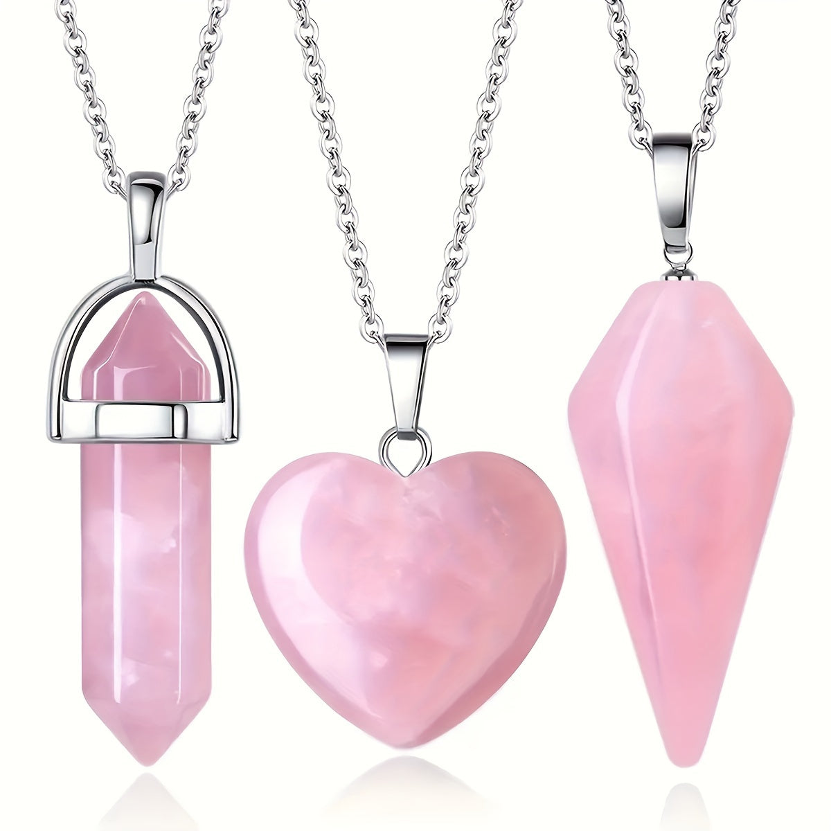 3 Pcs Rose Quartz Crystal Pendant Necklaces For Love And Harmony - MysticPavilion