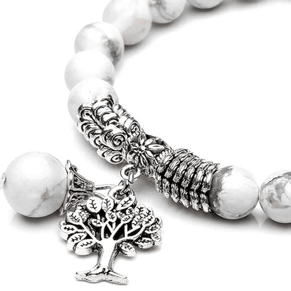 White Turquoise Tree of Life Bracelet with Lucky Stone Amulet for Reiki Healing & Birthstone Energy - MysticPavilion