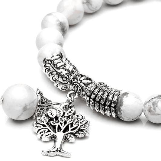 White Turquoise Tree of Life Bracelet with Lucky Stone Amulet for Reiki Healing & Birthstone Energy - MysticPavilion