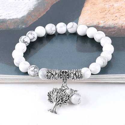 White Turquoise Tree of Life Bracelet with Lucky Stone Amulet for Reiki Healing & Birthstone Energy - MysticPavilion