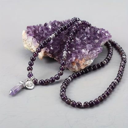 108 Beads 8mm Natural Amethyst Crystal Bracelet For Healing And Balancing - MysticPavilion