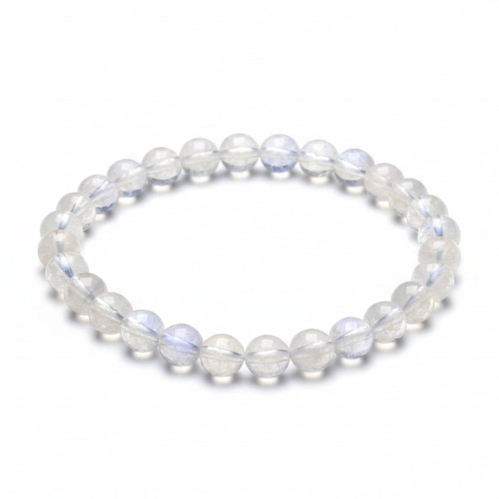 Natural Blue Light Moonstone Rainbow Crystal Beads Bracelet for Intuition, Balance, and Love - MysticPavilion