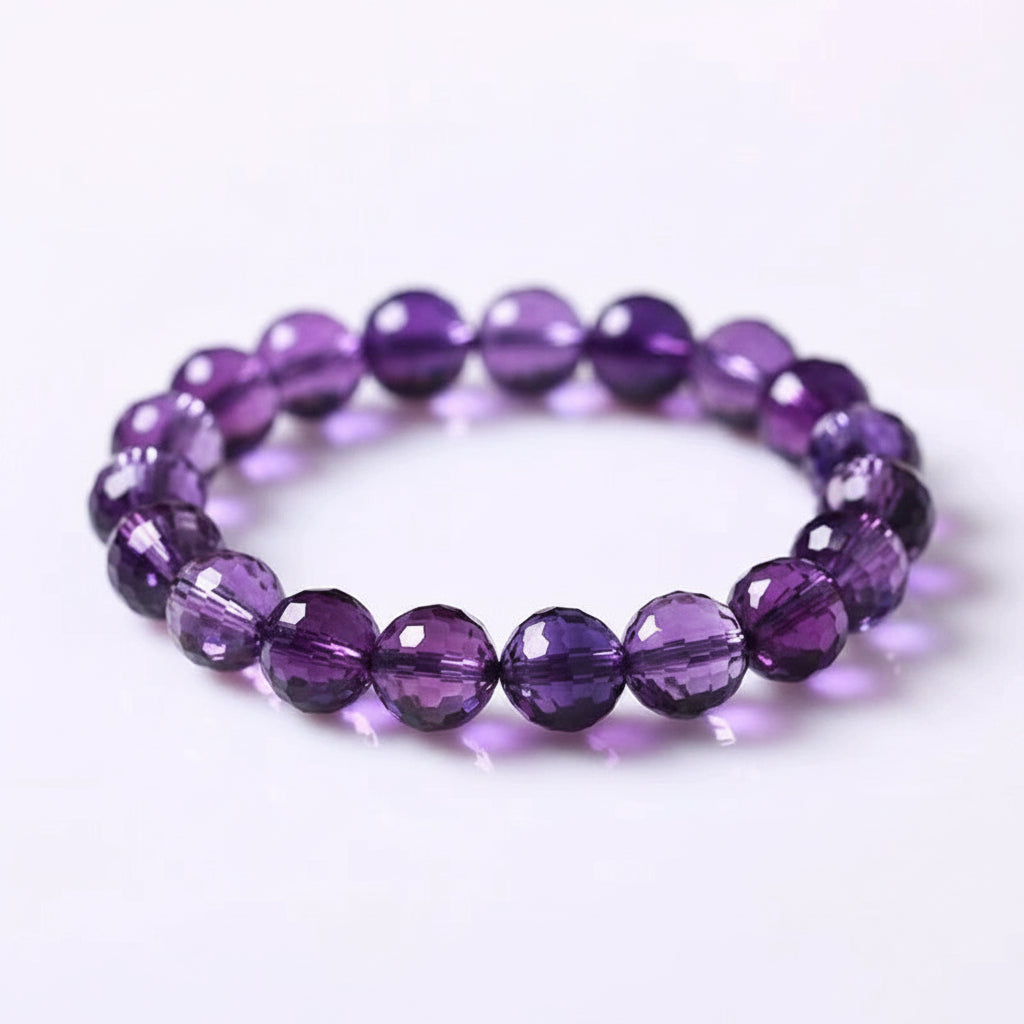 Amethyst Cut Faceted Round Beads Bracelet - MysticPavilion