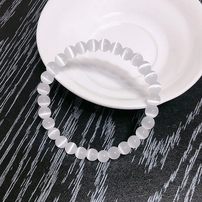 White Cat Eye Moonlight Stone Bracelet For Healing - MysticPavilion
