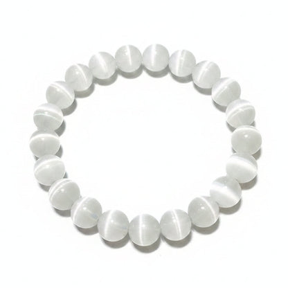 White Cat Eye Moonlight Stone Bracelet For Healing - MysticPavilion