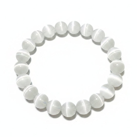 White Cat Eye Moonlight Stone Bracelet For Healing - MysticPavilion