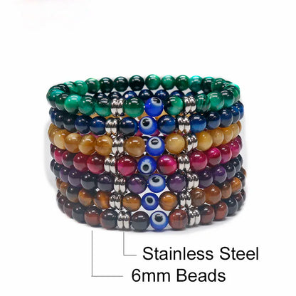 Tiger Eye Beaded Blue Evil Eye Bracelet For Protection & Strength - MysticPavilion
