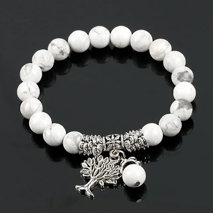 White Turquoise Tree of Life Bracelet with Lucky Stone Amulet for Reiki Healing & Birthstone Energy - MysticPavilion