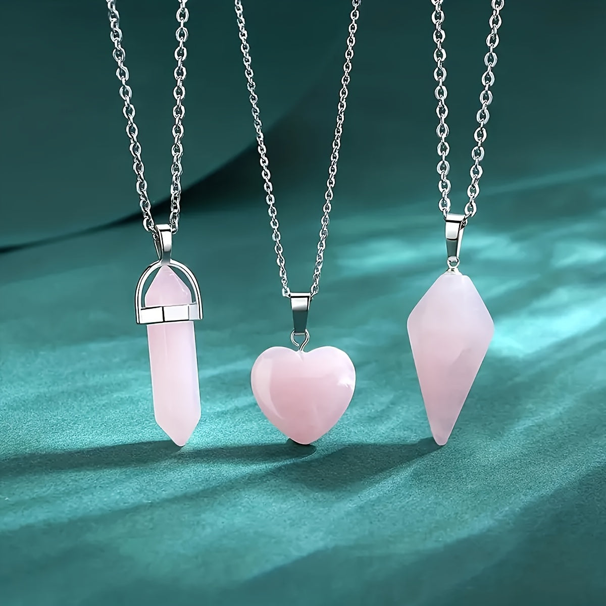 3 Pcs Rose Quartz Crystal Pendant Necklaces For Love And Harmony - MysticPavilion