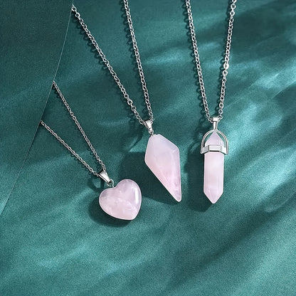 3 Pcs Rose Quartz Crystal Pendant Necklaces For Love And Harmony - MysticPavilion